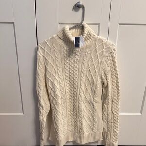 Lands’ End Cable Knit Turtleneck Sweater - Cream